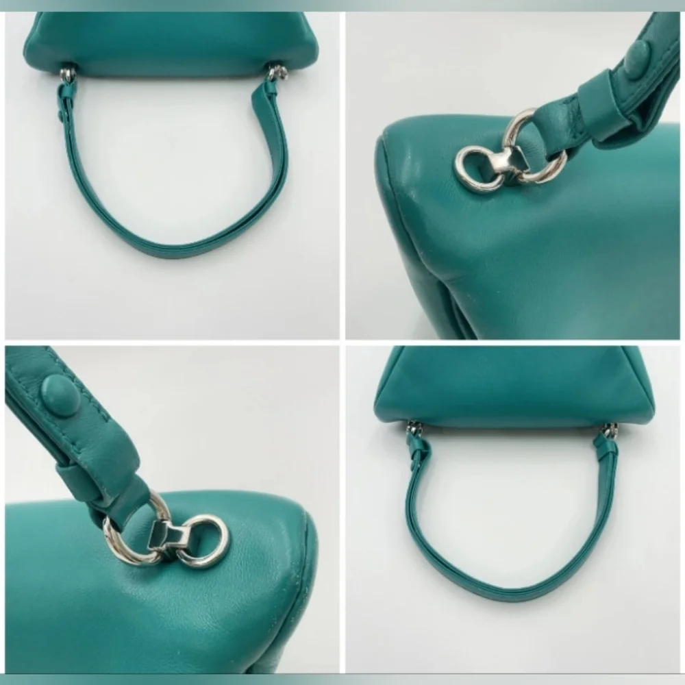 Authentic Prada Triangle Pavone Green Nappa Leather 2 Way Bag W/DB & Strap